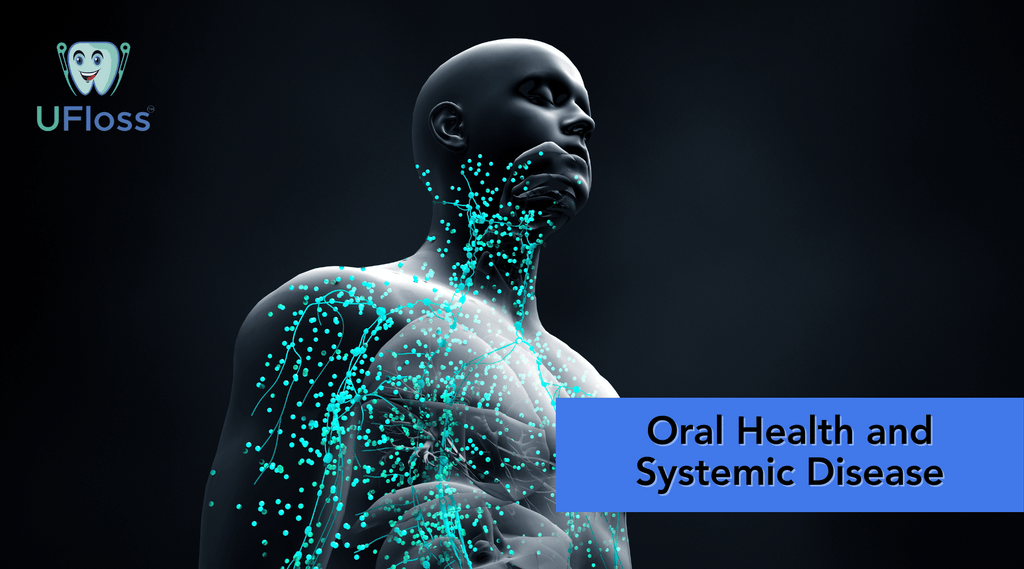 3d rendering of a human man showing internal links of oral health to full body health via blue dots
