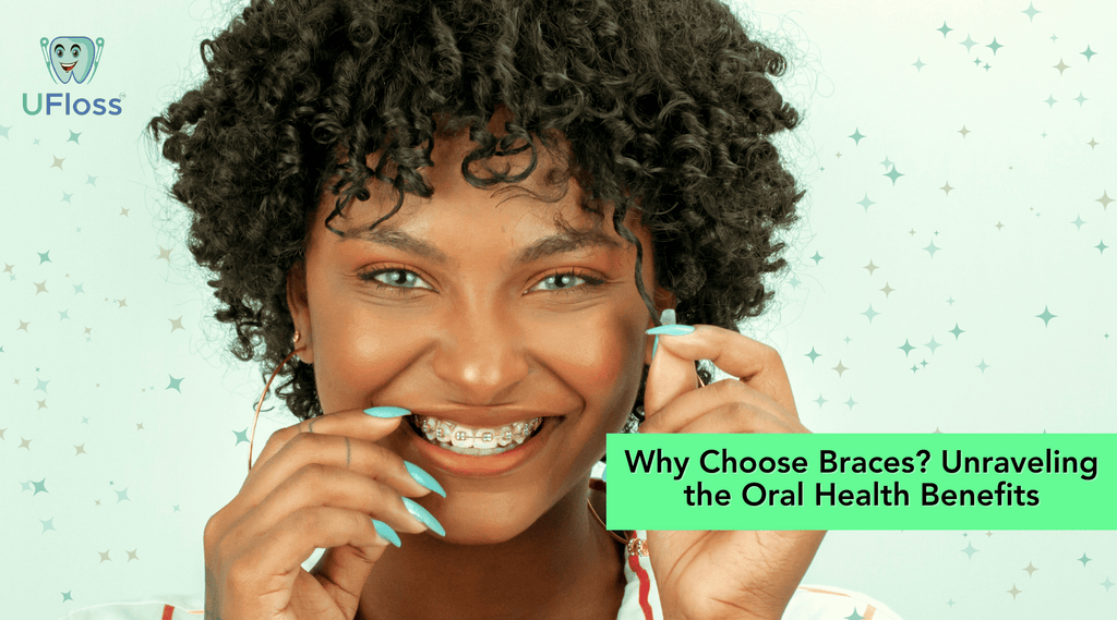African-American woman smiling with mouth full of braces and text, "Why Chose Brace?"