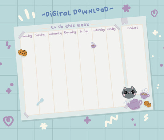 Printable Undated Weekly Planner | Downloadable Cat Themed Planner | Weekly  Downloadable Planner | To-Do List | A4, US letter & Half Size