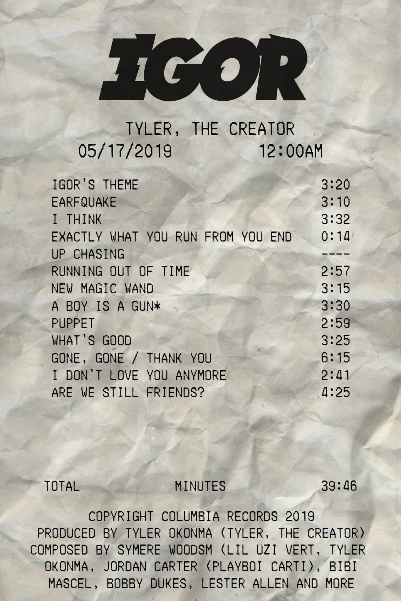 Tyler, The Creator - IGOR Lyrics and Tracklist