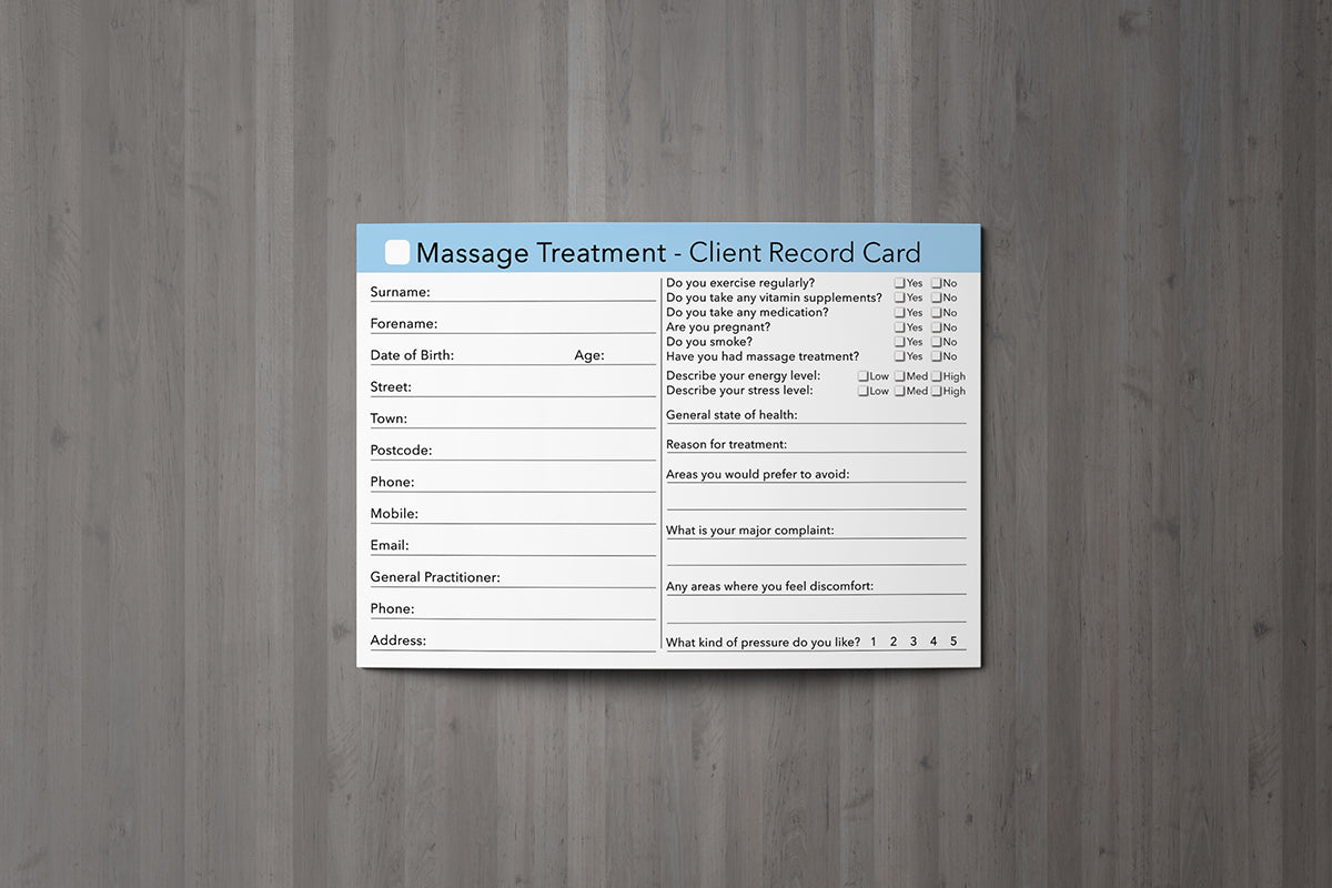 Massage Client Record Card Treatment Consultation Massage Therapists Salons A6 Ebay