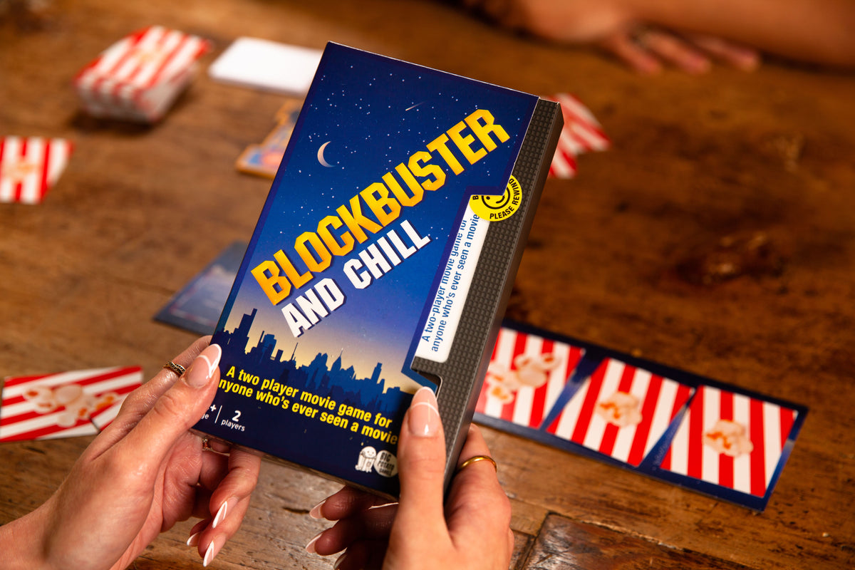Hands holding Blockbuster and Chill