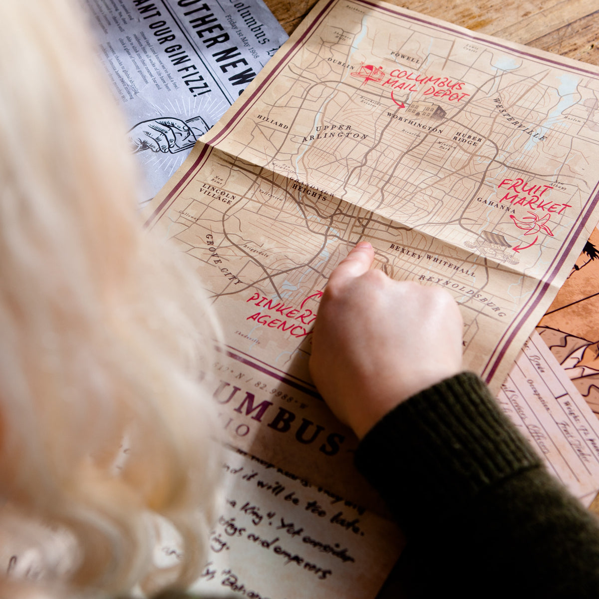 Woman pointing at map