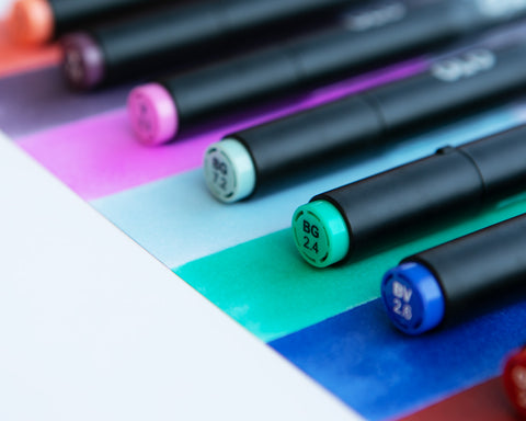 image of a variety of OLO markers with swatches