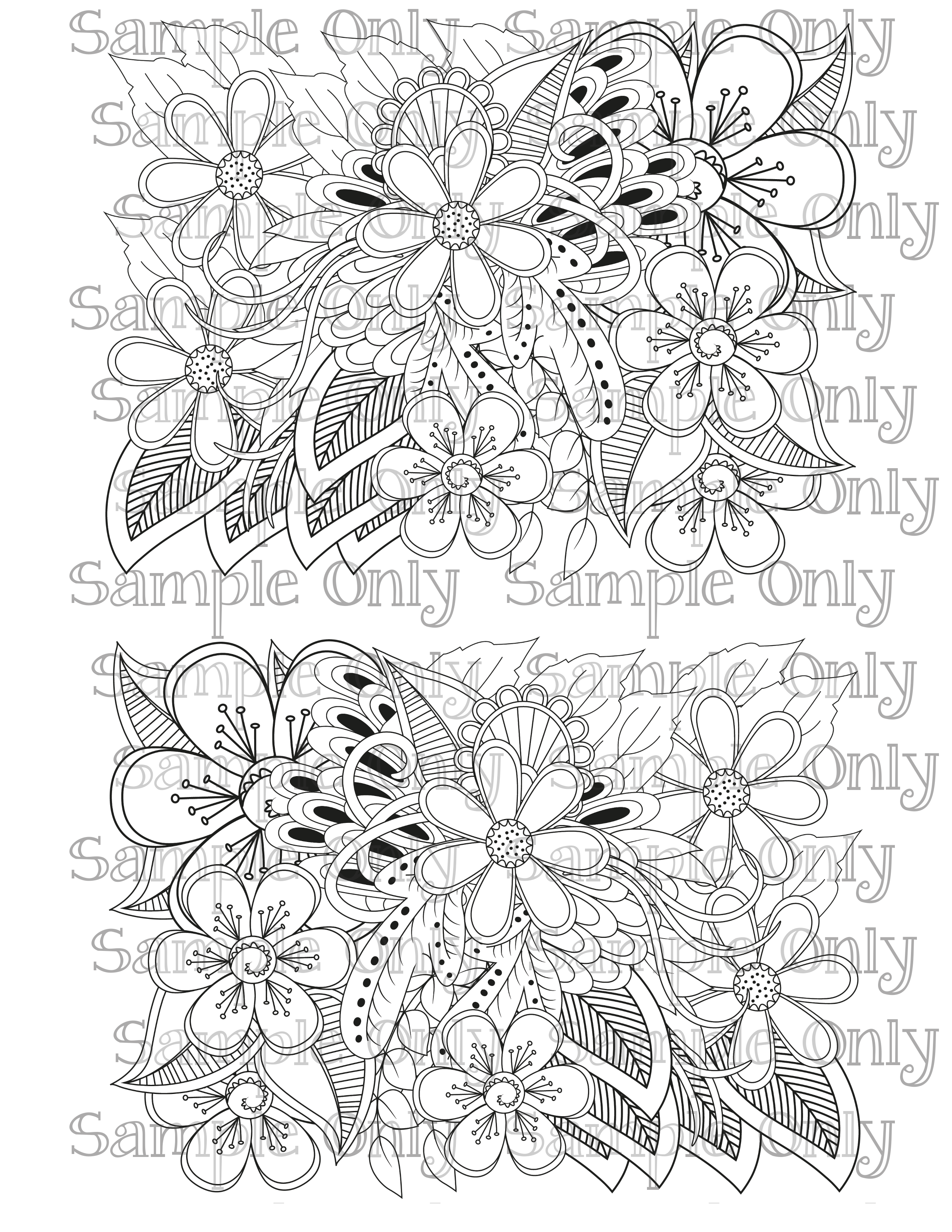 Color Your Own Flower Zentangle Doodle Art Pattern Image Sheet For Polymer Clay Transfer Decal DIGITAL FILE OR PRINTED ZF08
