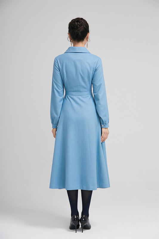 winter wool long fit and flare warm dress for women 2232 – XiaoLizi