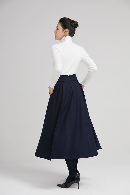 wool skirt,winter skirt, maxi skirt, pleated skirt, pockets skirt 1806 –  XiaoLizi