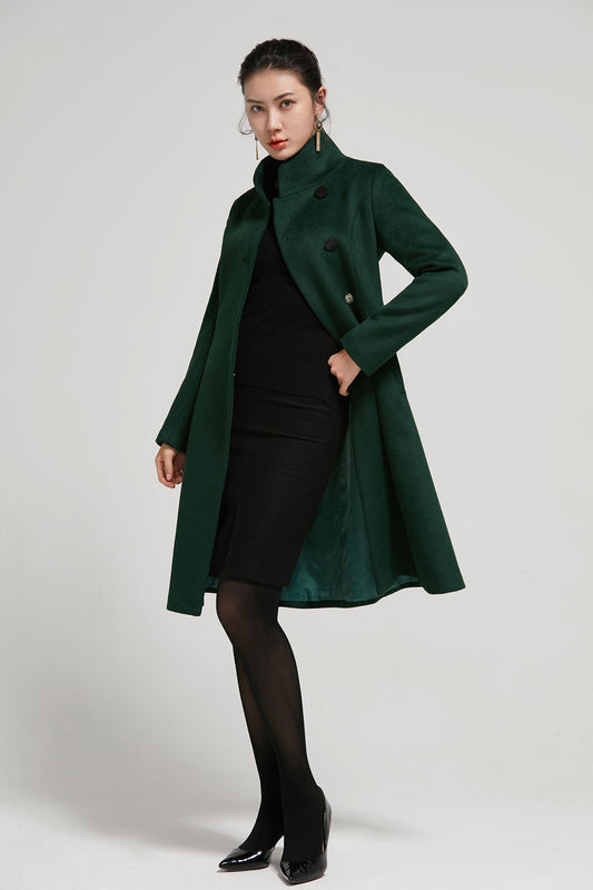 Asymmetrical Princess Wool Coat, Victorian Wool Coat, Fit and Flare Coat,  Green Winter Wool Coat Women, Swing Wool Cape Coat Xiaolizi 3143 