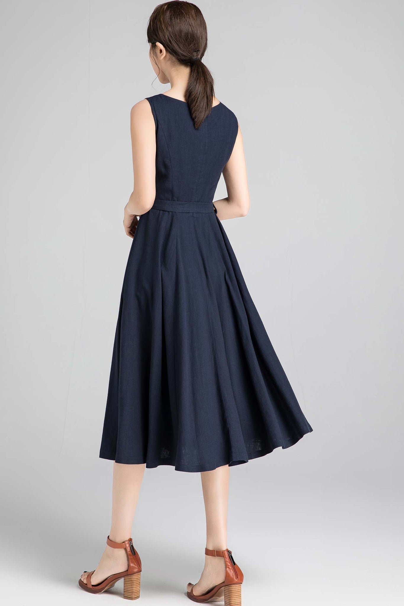 Xiaolizi handmade 50s sleeveless swing midi dress in Blue 1401# – XiaoLizi