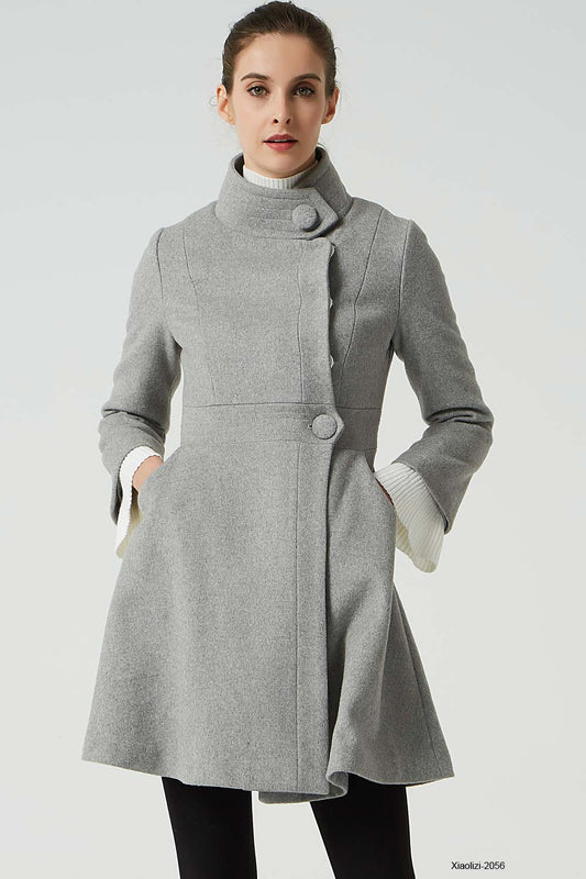 gray midi wool coat womens winter warm coat 1825#