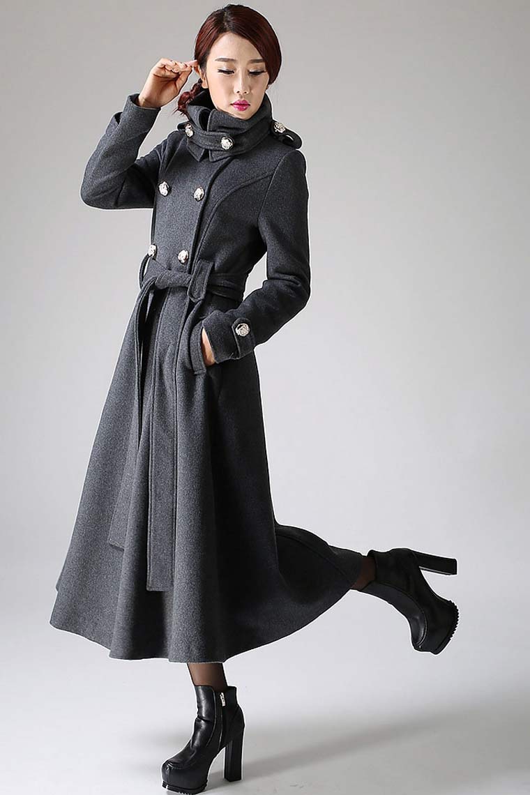 Gray coat Cashmere coat Long coat Military Coat 1072# – XiaoLizi