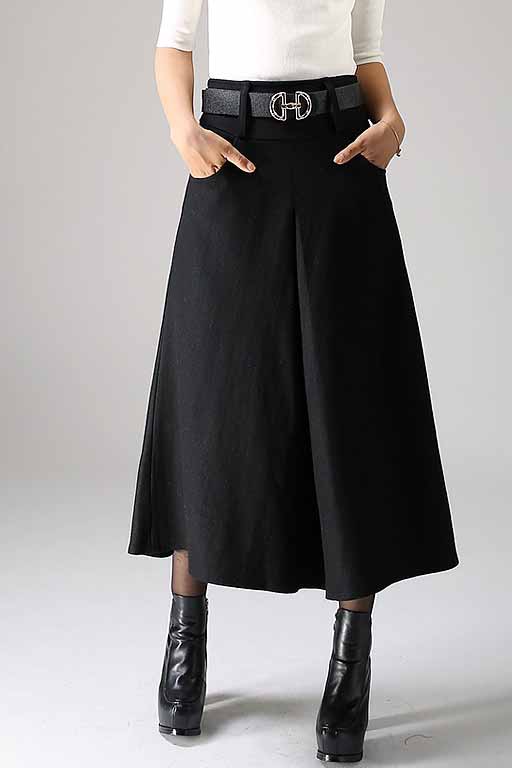 pleated A line wool Skirt in Black 1087# – XiaoLizi