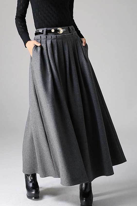 Black Wool Maxi Skirt For winter 0721# – XiaoLizi