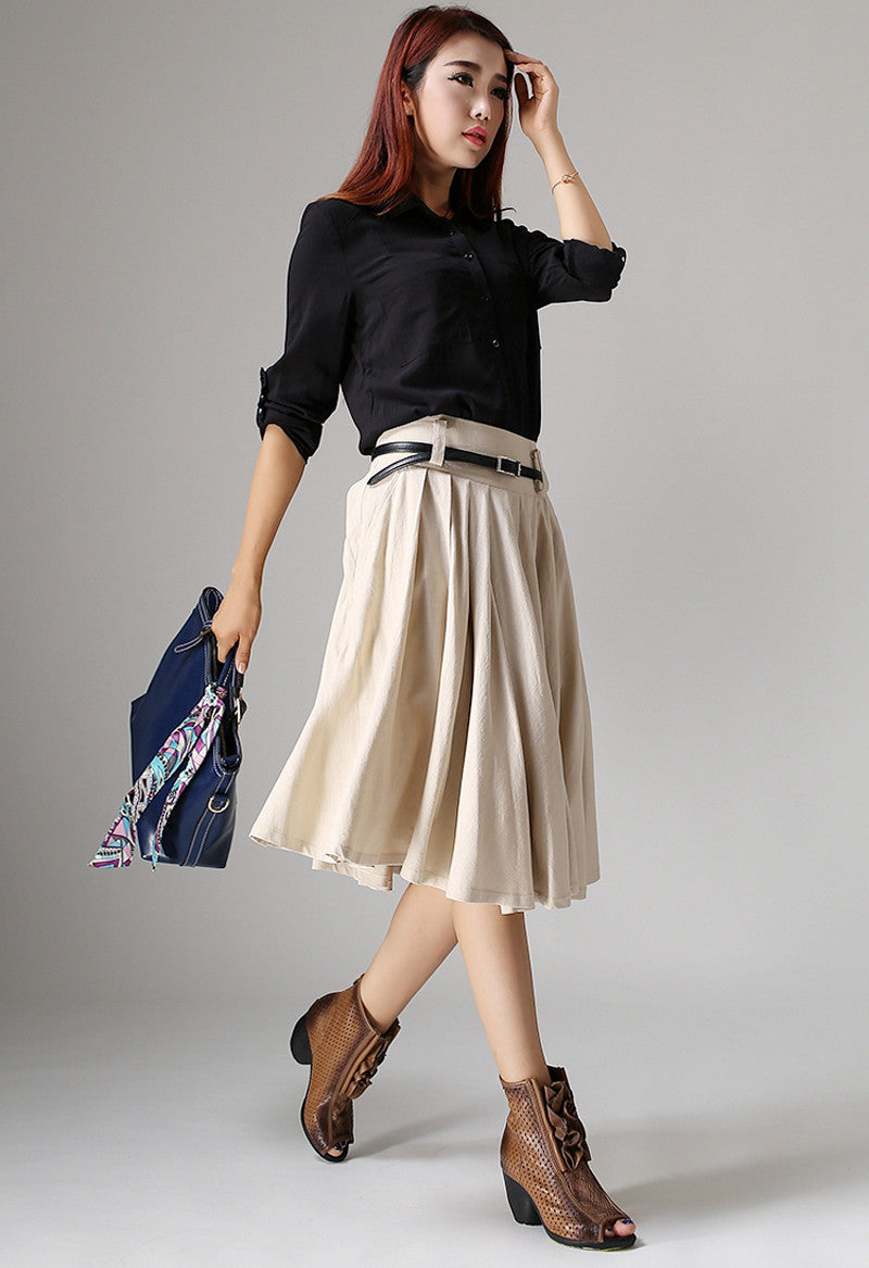 Cream skirt knee skirt linen skirt women skirt (1034) – XiaoLizi