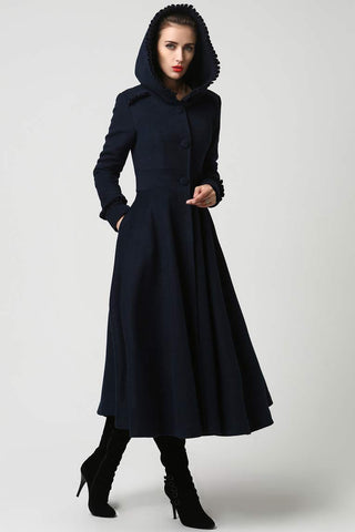 black wool coat with hood womens