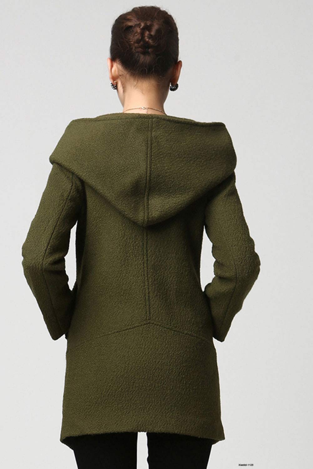 Womens Short Green Wool Coat with Oversized Hood 1128# – XiaoLizi
