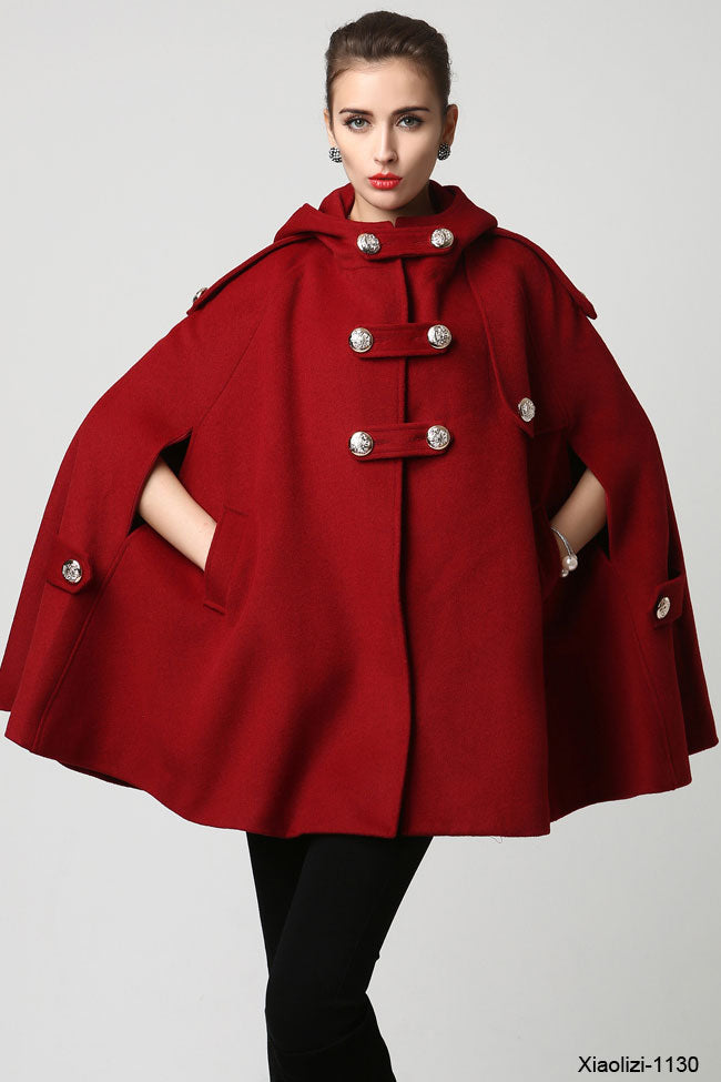 red winter coat with hood