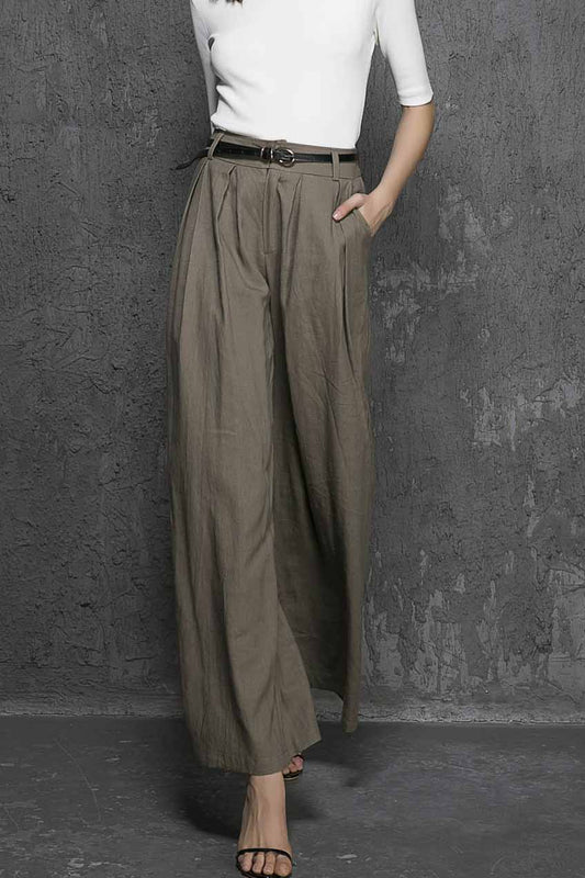 Handmade black linen long wide leg palazzo pants. Black high waist wom –  Nuichan