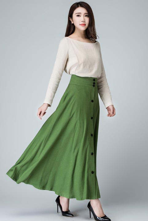 Long Button front skirt for women 1484#
