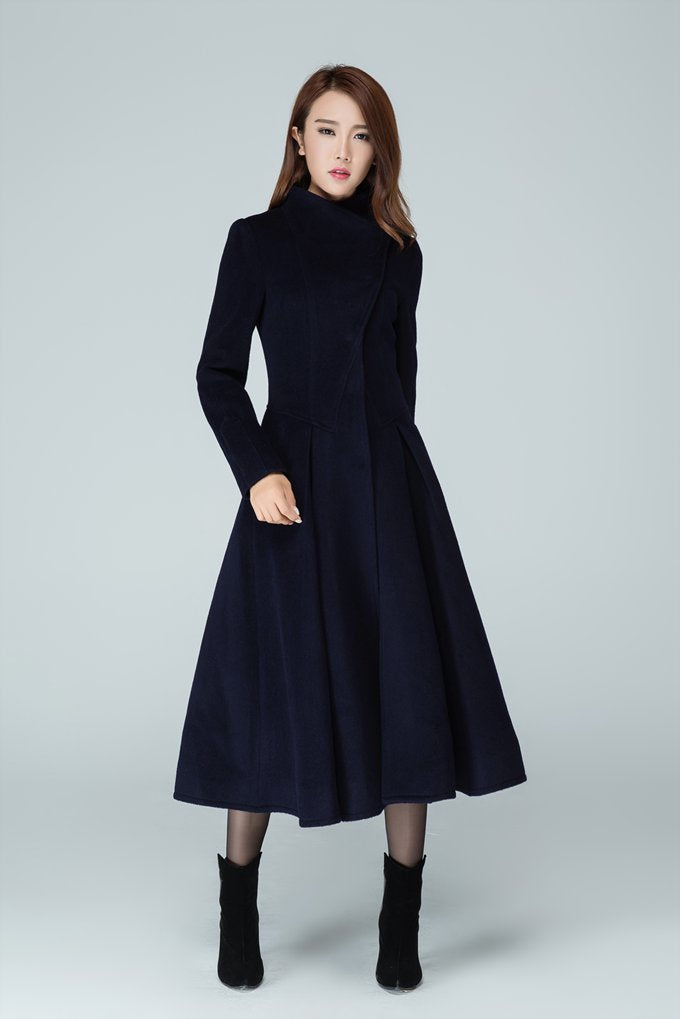 Long trench coat, navy coat, womens coats, swing coat 1605# – XiaoLizi