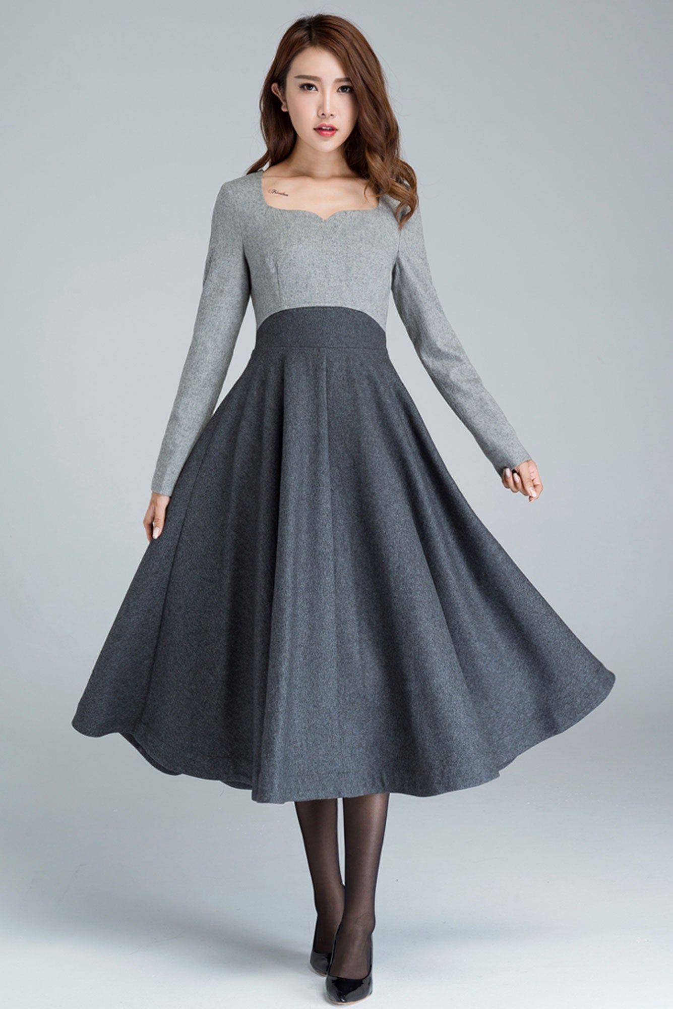 1950s Grey Fit and Flare wool dress 1615 – XiaoLizi