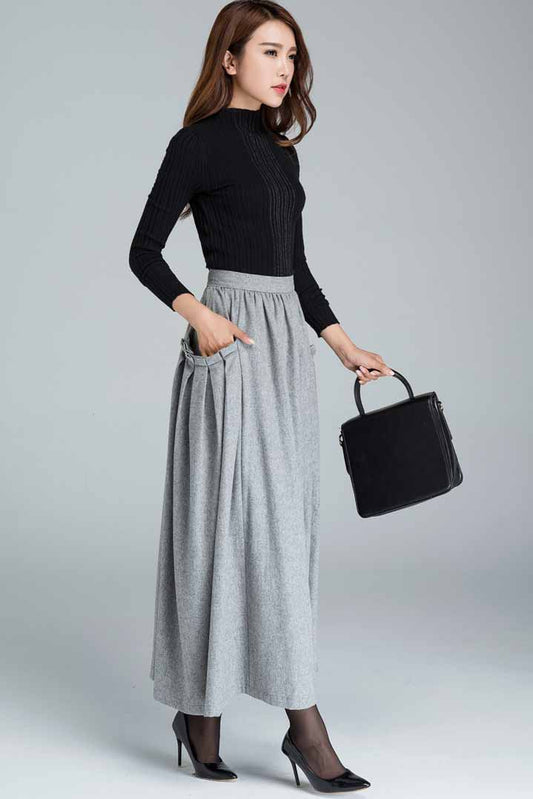 gray wool skirt, a line skirt, classic skirt, elegant skirt, skirt