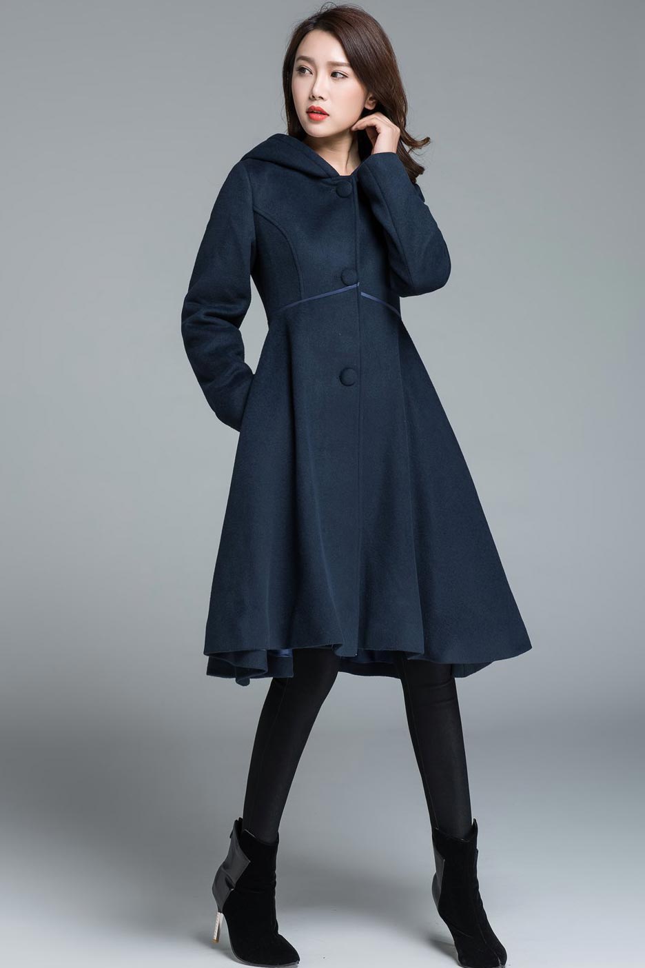 fit and flare dress coat for winter, blue wool coat 1648# – XiaoLizi