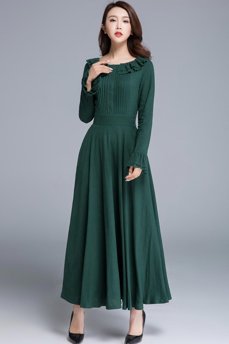 Long sleeve linen swing maxi dress 1651# – XiaoLizi