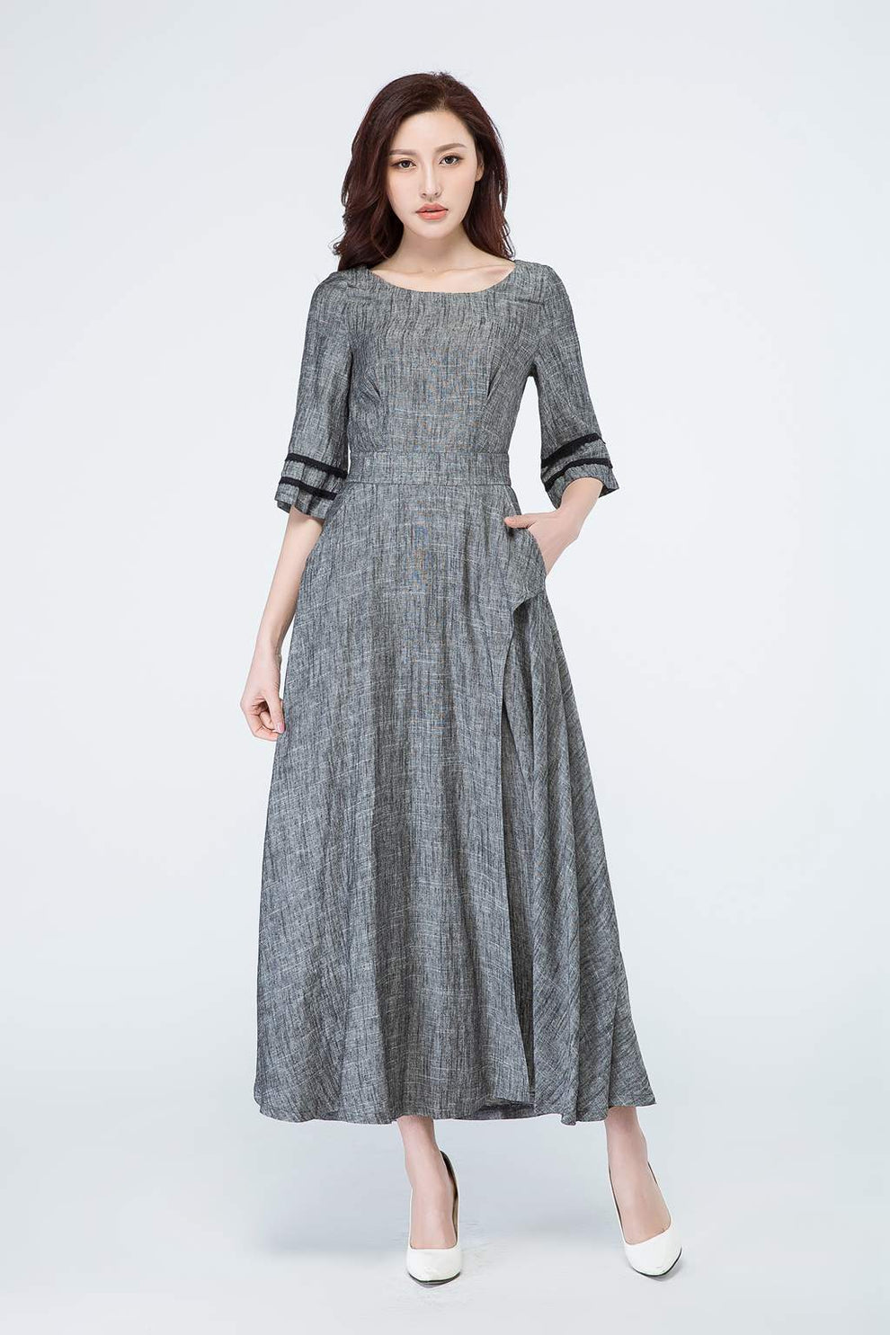 Grey dress, linen dress, maxi dress 1698 – XiaoLizi