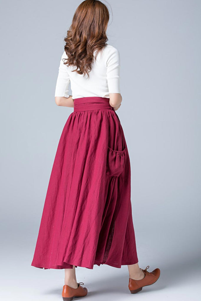 wine red skirt, linen skirt, maxi skirt 1772# – XiaoLizi