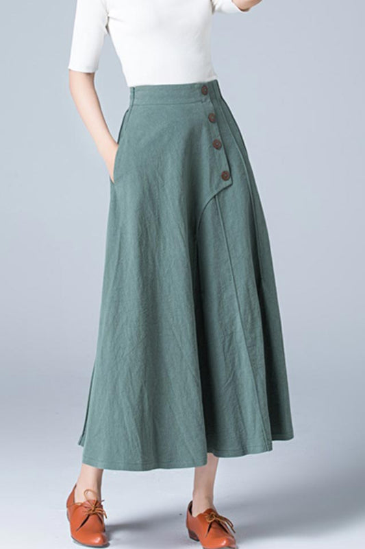 Long Maxi Skirt Work Outfit, Long Linen Skirt, High Waist Long A line  Pleated Swing Skirt With Pocket, Green Skirt, Full Skirt 2536 -  Canada