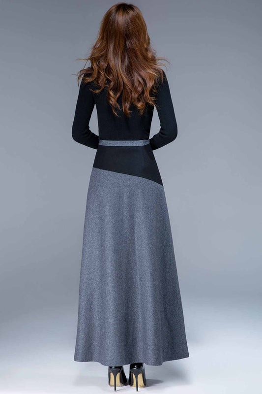 gray wool skirt, a line skirt, classic skirt, elegant skirt, skirt with  pockets 1805#