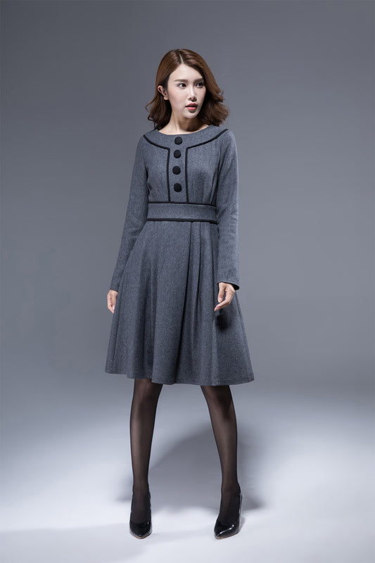 Shirt dress, wool dress, winter dress, maxi dress, pleated dress, warm  dress 1849