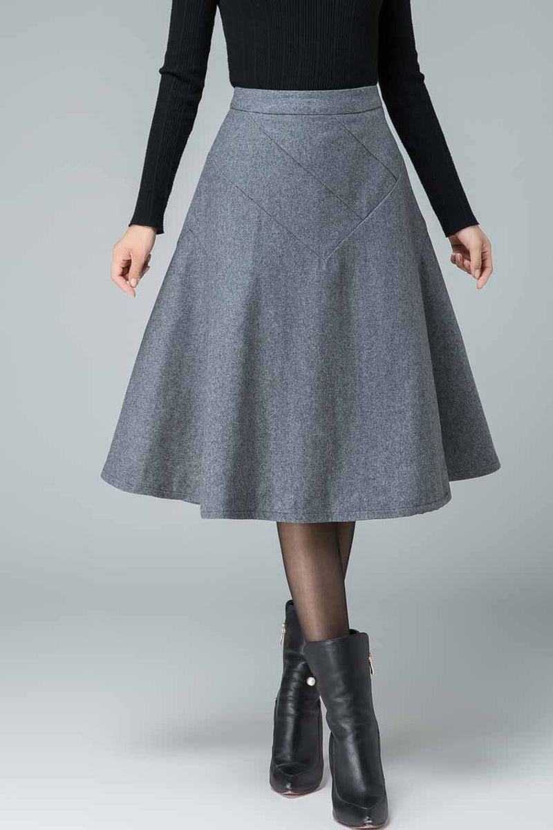 seam detailed A line wool skirt 1832# – XiaoLizi