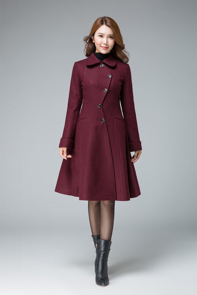 retro wool coat, coat jacket, wine red wool coat, wool coat, warm wint ...