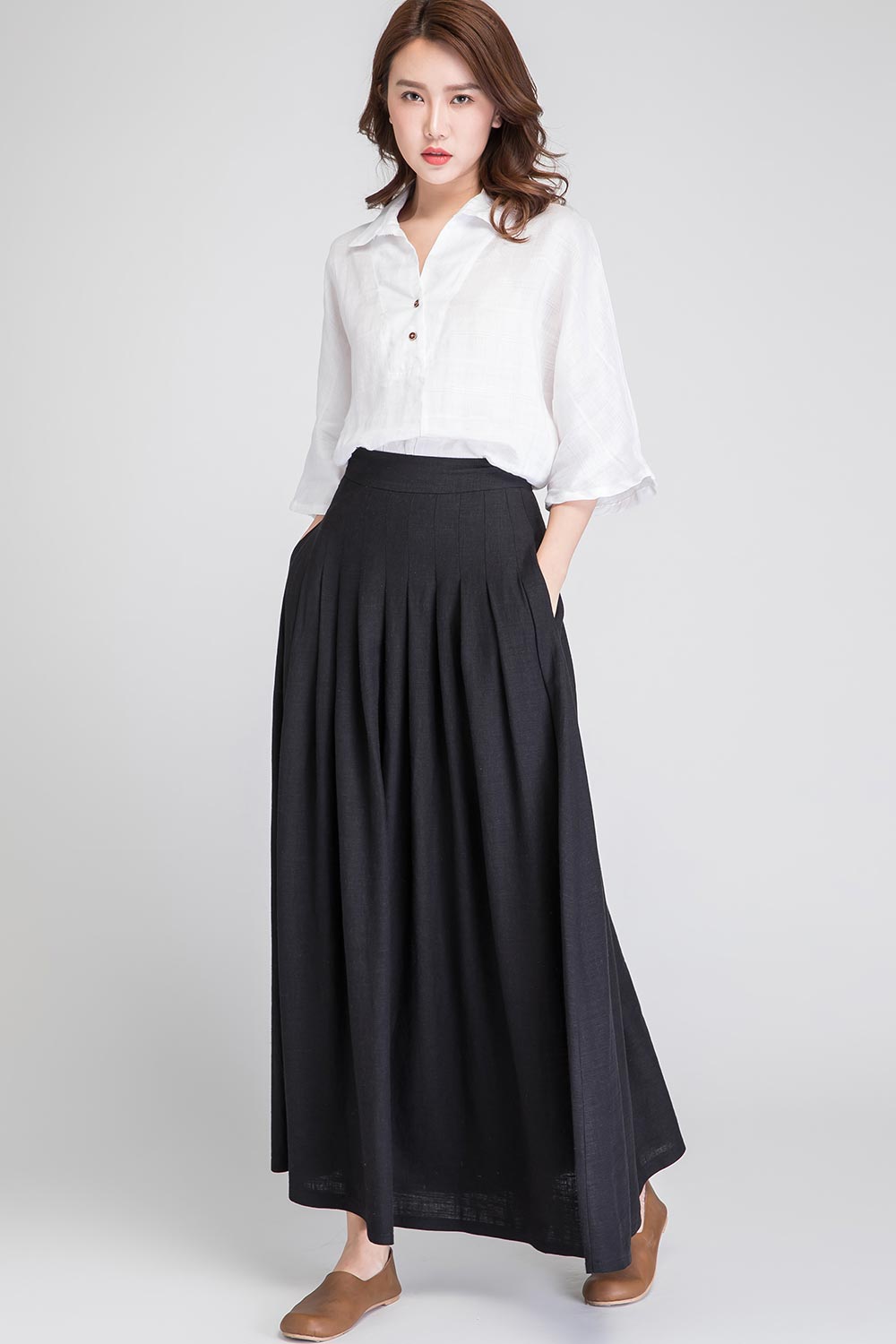 Black linen maxi skirt 1890 – XiaoLizi