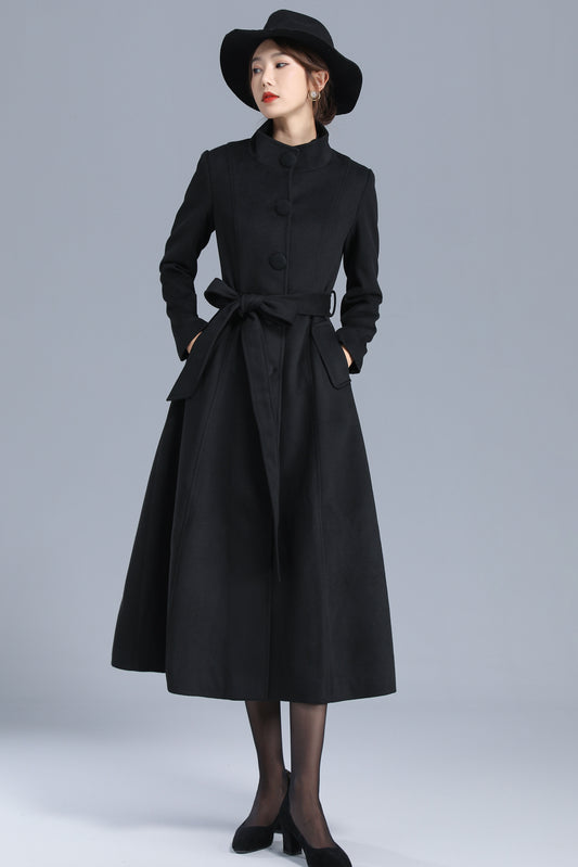 Elegant Black Long Wool Coat Women 3148 – XiaoLizi