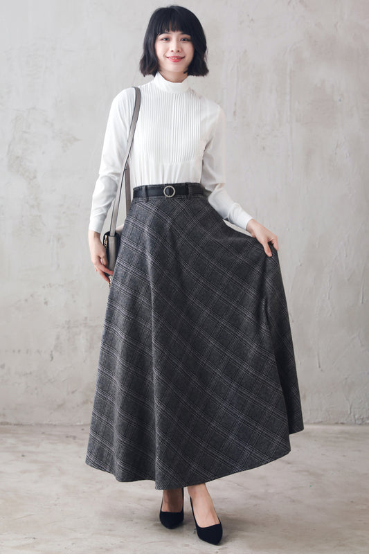 Women's Long Tartan Plaid Wool Maxi Skirt 3108 – XiaoLizi