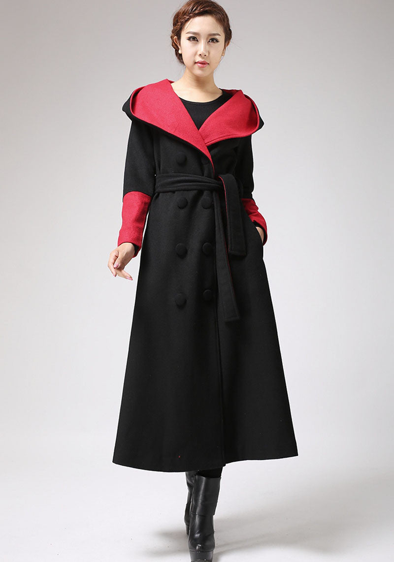 Long Maxi Warm wool coat for Winter, Double Breasted coat with Large H ...