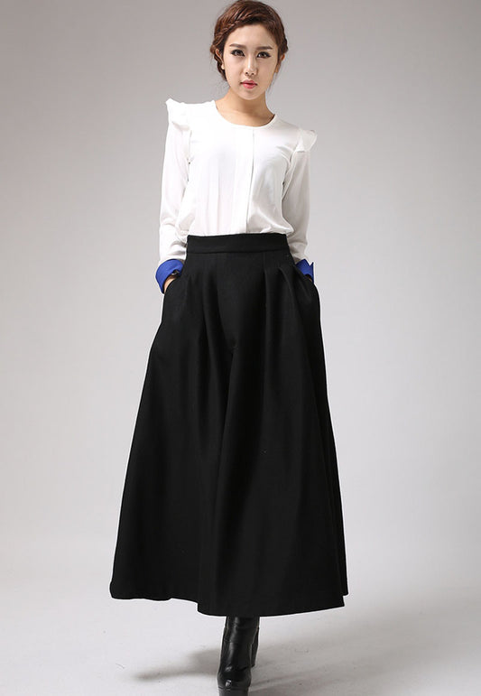 pleated A line wool Skirt in Black 1087# – XiaoLizi