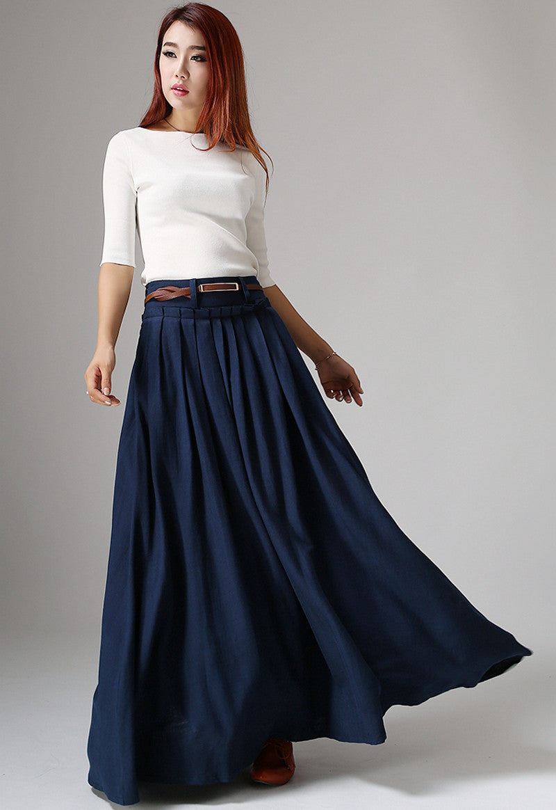 Classic pleated maxi linen Skirt 1046# – XiaoLizi
