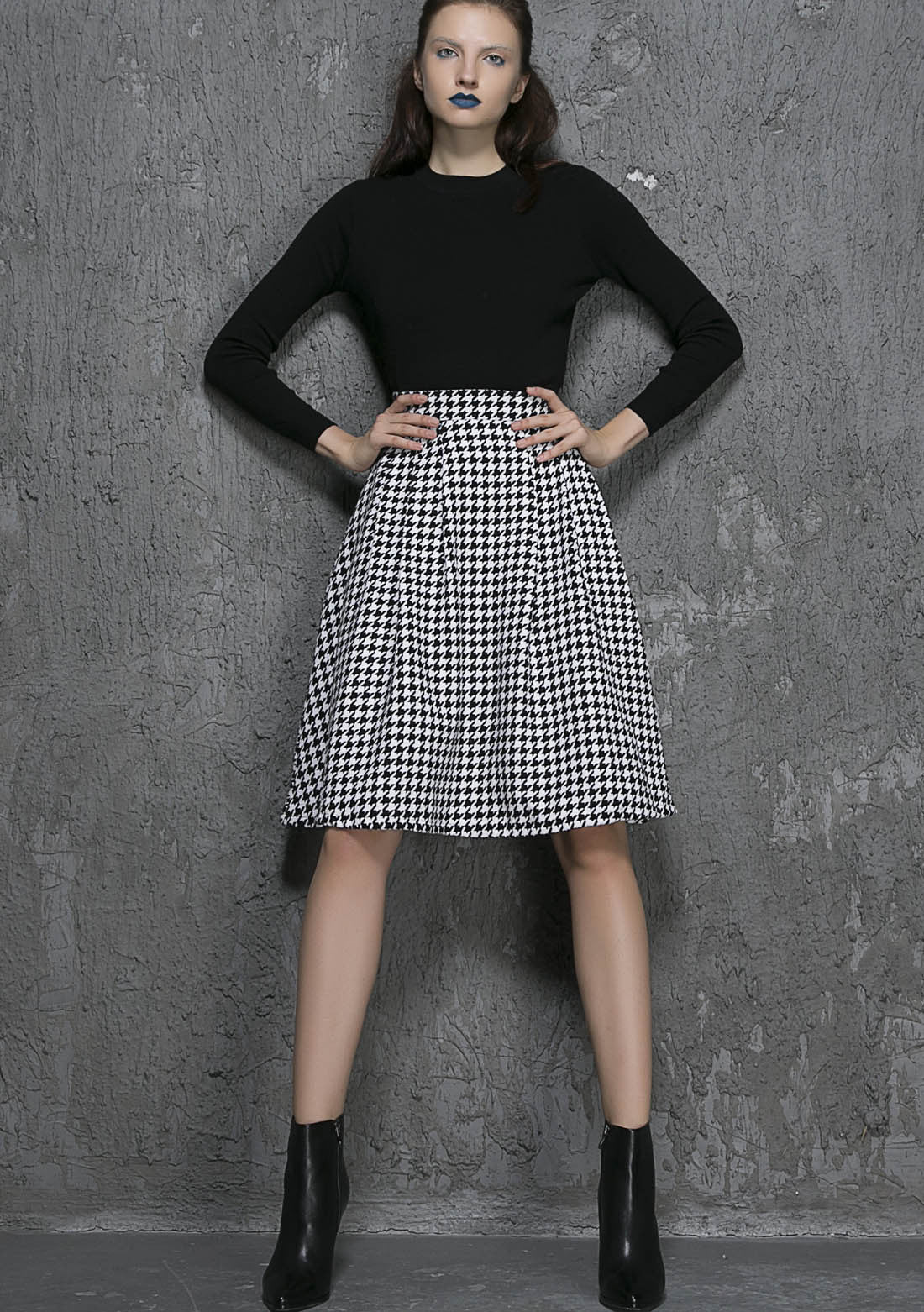 Wool Midi Skirts Plaid Skirt Knee Length Skirt 1342 Xiaolizi 