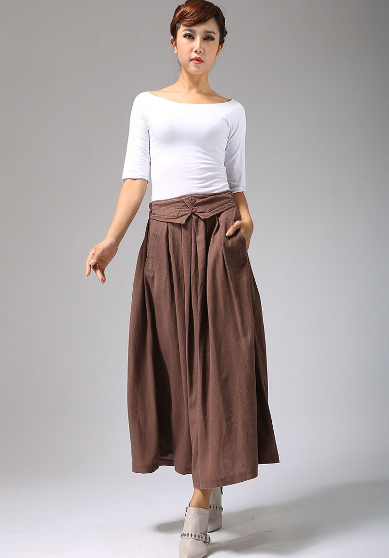 women's maxi Linen skirt with pleated waist detail 0690# – XiaoLizi