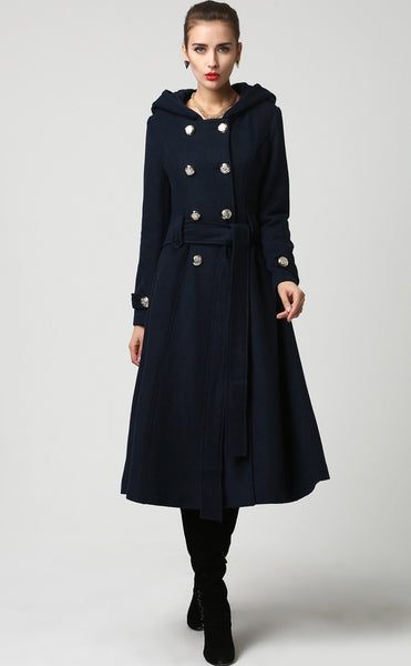 Dark Blue Wool Women’s Winter Coat. Military Style Coat - Blue Coat ...