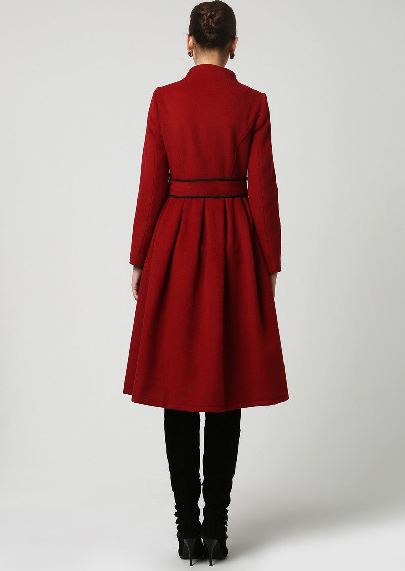 Womens midi Red Cashmere Coat Warm jacket (1111) – XiaoLizi