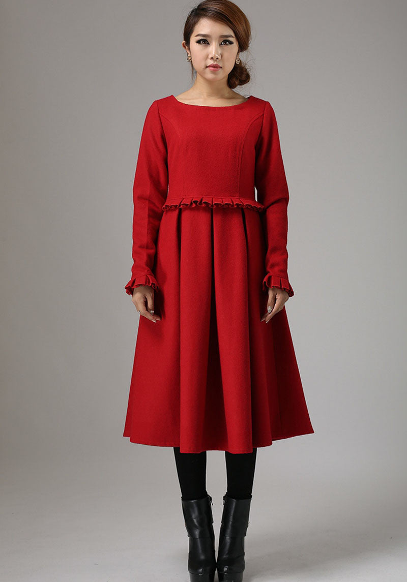 Red wool dress winter dress maxi dress (741) – XiaoLizi