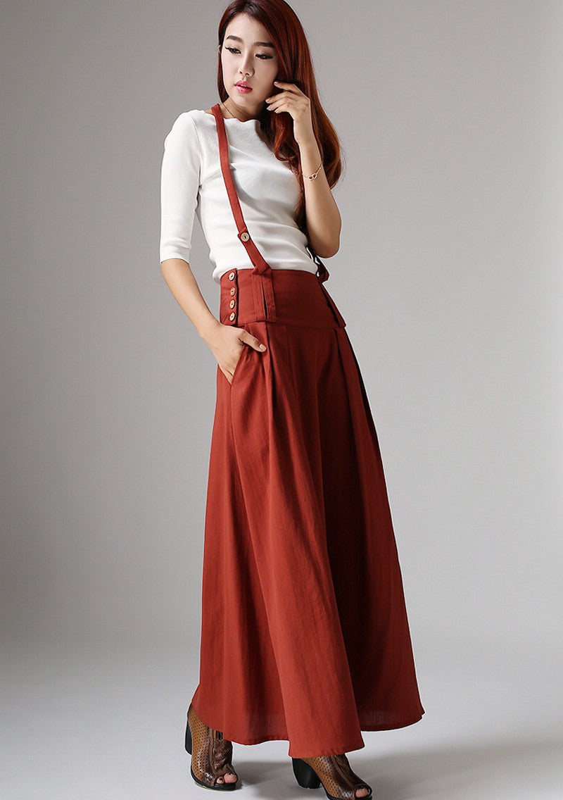 Dark red skirt linen skirt maxi women skirt 1035# – XiaoLizi