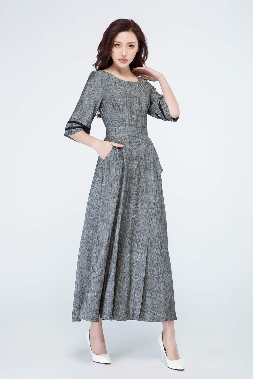 Grey dress, linen dress, maxi dress 1698 – XiaoLizi