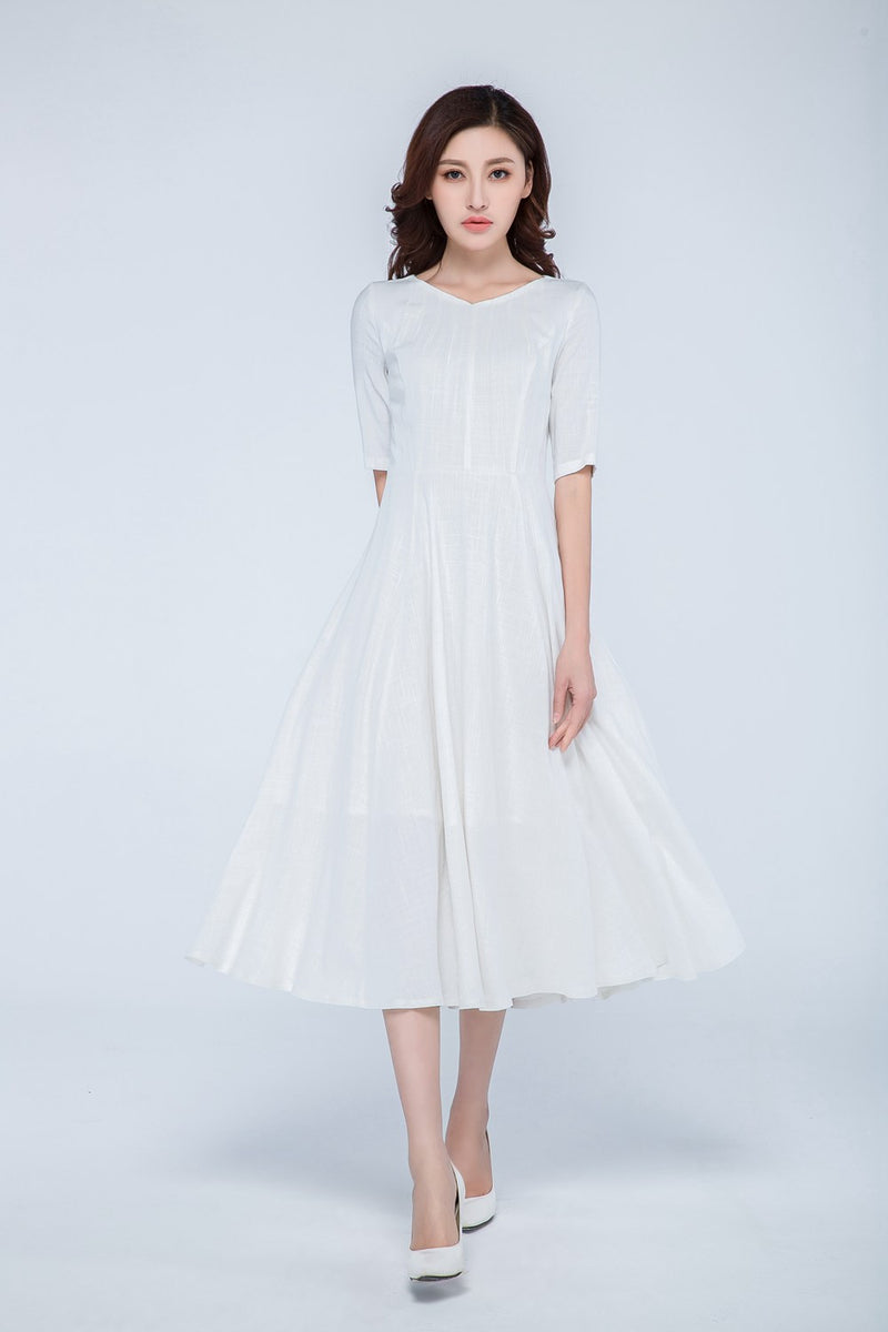 white linen dress, tea length dress 1740 – XiaoLizi