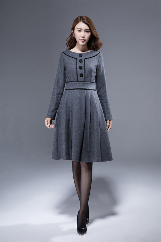 Shirt dress, wool dress, winter dress, maxi dress, pleated dress, warm  dress 1849